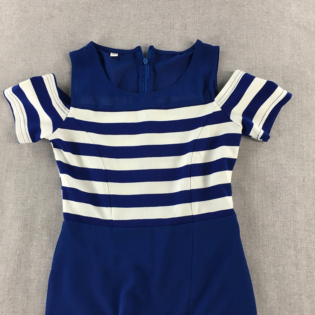 Vero Moda Classics Womens Dress Size S Blue A-Line Midi Striped