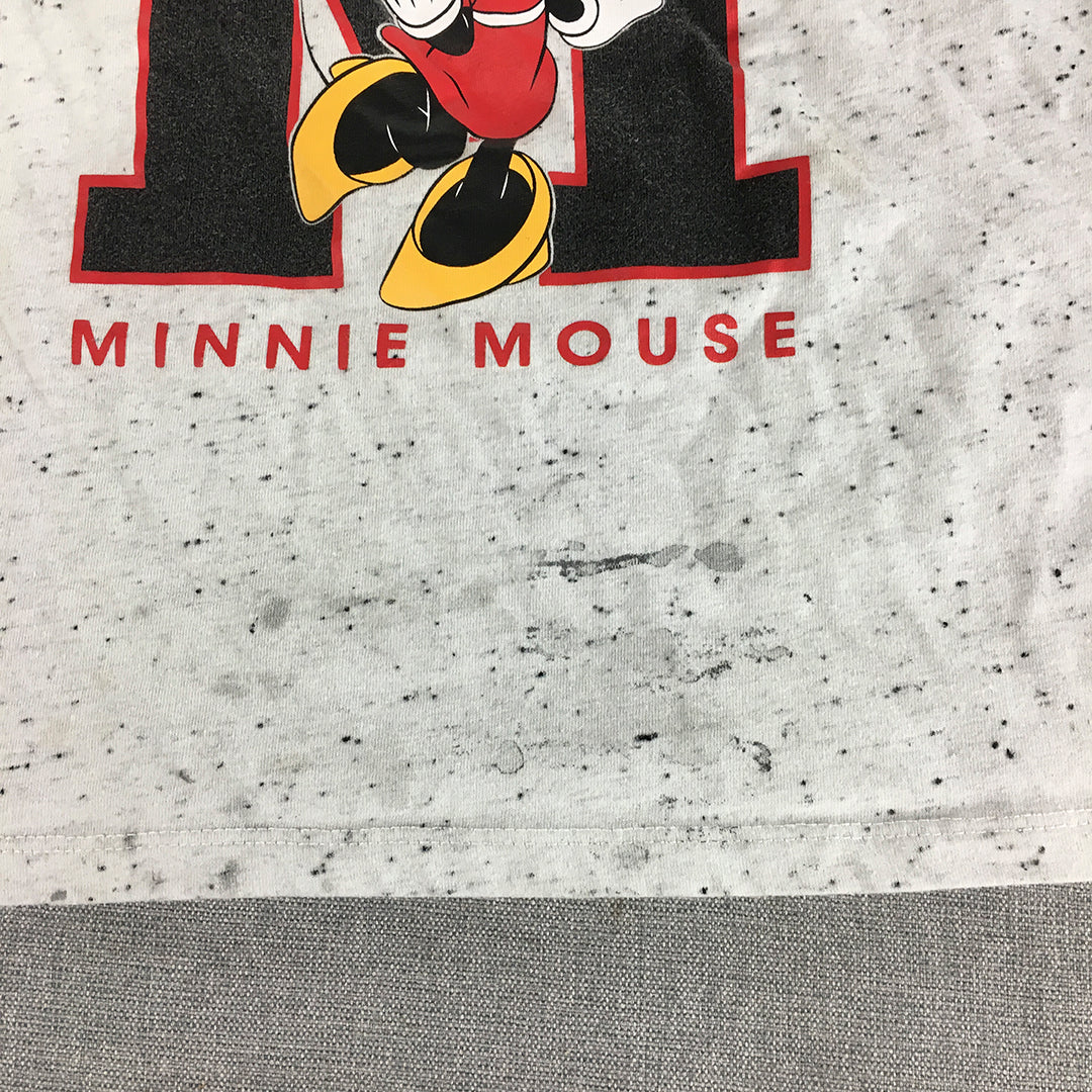 Disney Minnie Mouse Womens Cropped Top Size 10 Grey Logo Short Sleeve T-Shirt