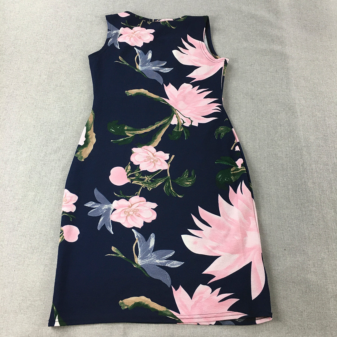 Malibu Womens Pencil Dress Size 10 Blue Pink Floral Sleeveless Mini