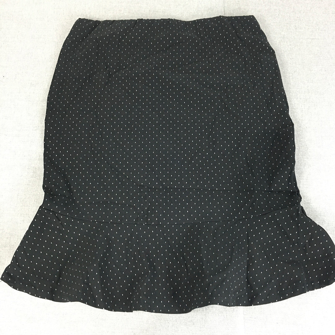 Khoko Smart Womens Midi Skirt Size 14 Black Dot Mermaid Hem Straight