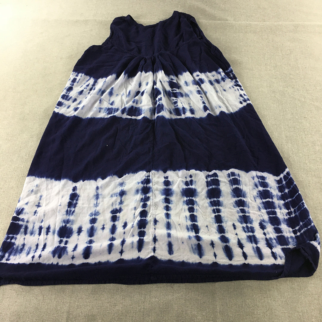 Tie-Dye Womens A-Line Dress Size S/M Blue White Sleeveless Short