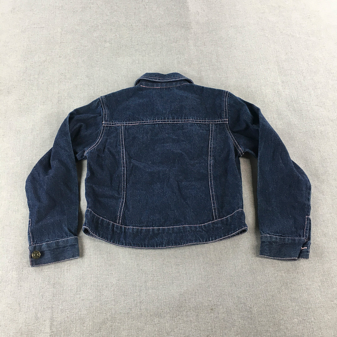 Little Angels Kids Girls Jean Jacket Size 4 - 5 Yrs Blue Floral Denim