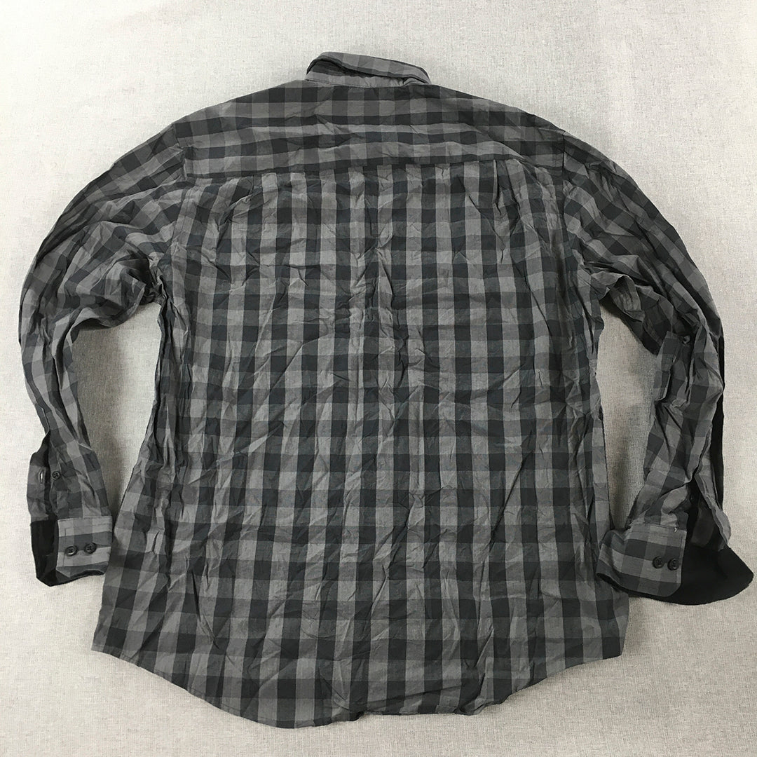 Alfani Mens Shirt Size M Black Checkered Long Sleeve Button-Up Collared