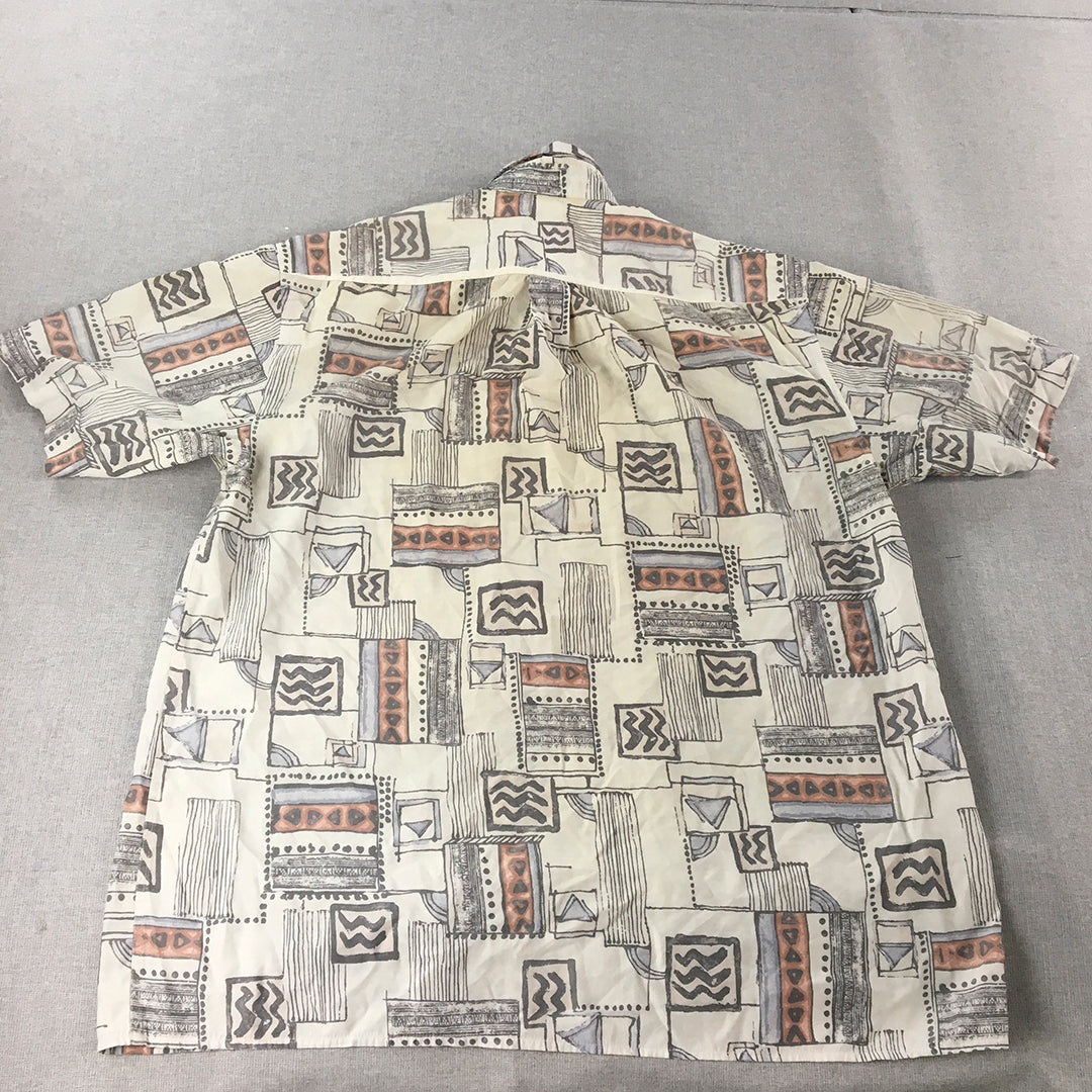 Vintage 90s Chiffe Mens Shirt Size XL White Aztec Tribal Loud Funky Hawaiian