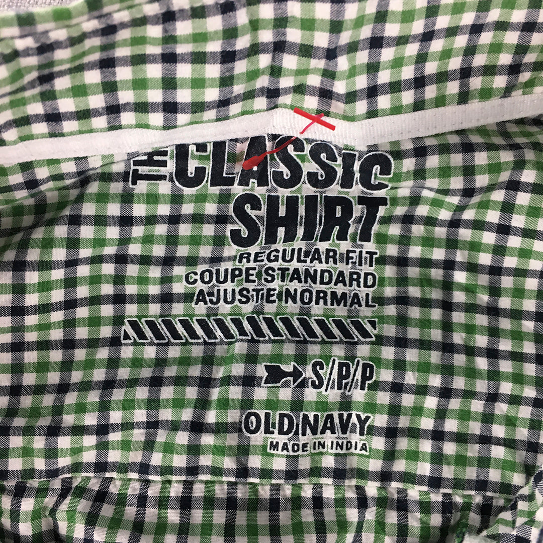 Old Navy Mens Shirt Size S Green Checkered Long Sleeve Button-Up