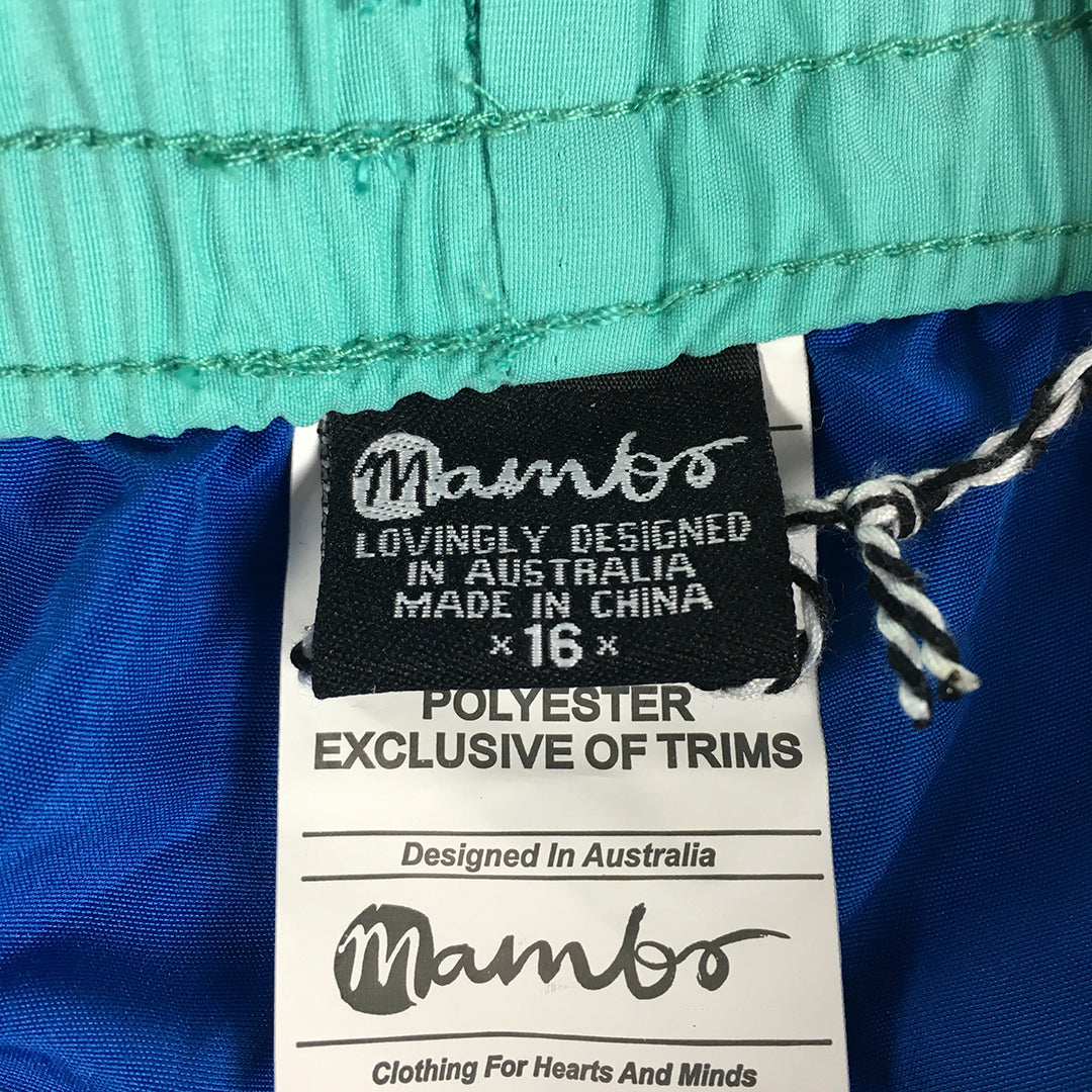 Mambo Womens Board Shorts Size 16 Blue Drawstring Elastic Waist Surf Swim