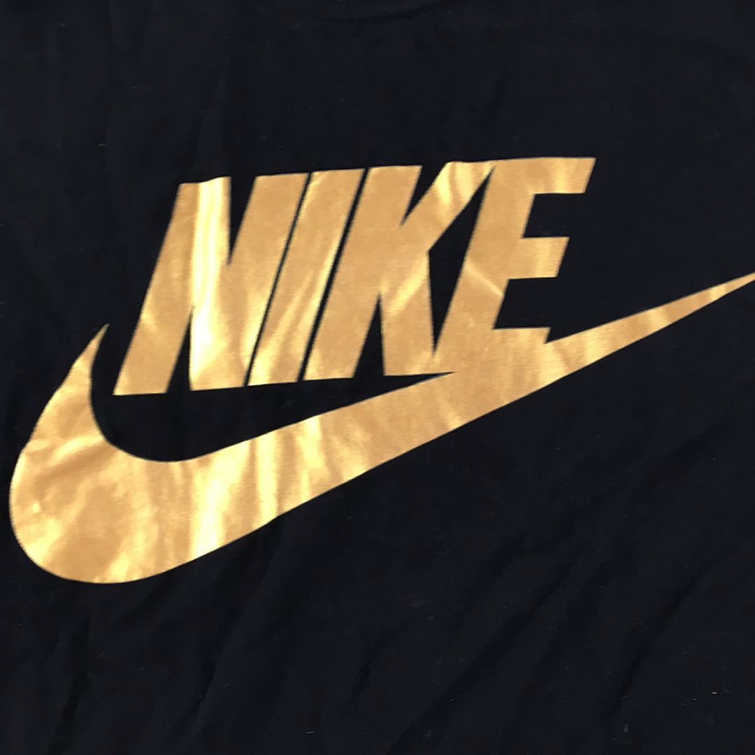 Nike Womens T-Shirt Size S Black Big Gold Logo Short Sleeve Top