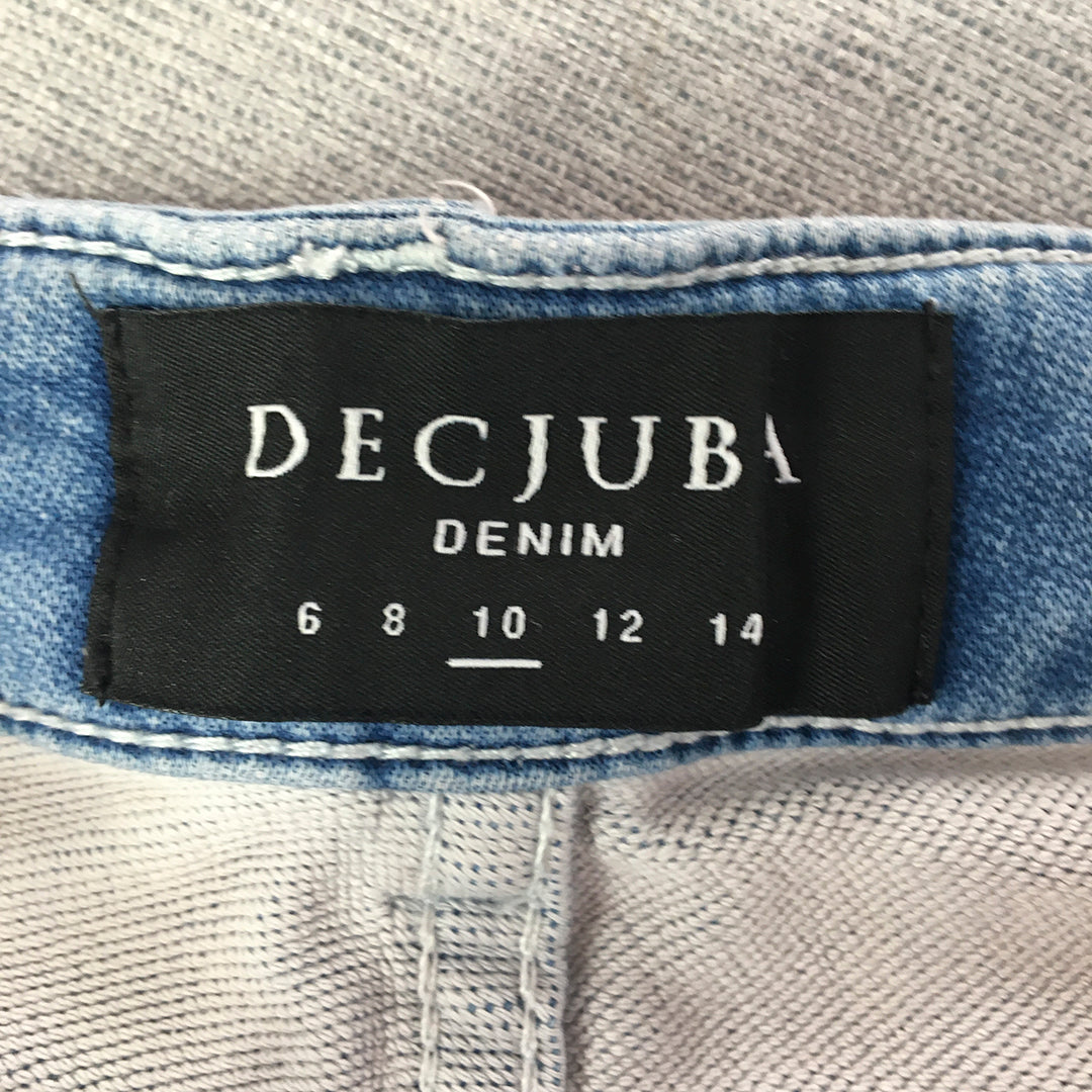 Decjuba Womens Denim Shorts Size 10 Blue Light Wash Ripped Bermuda