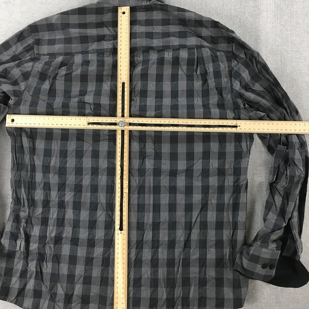 Alfani Mens Shirt Size M Black Checkered Long Sleeve Button-Up Collared