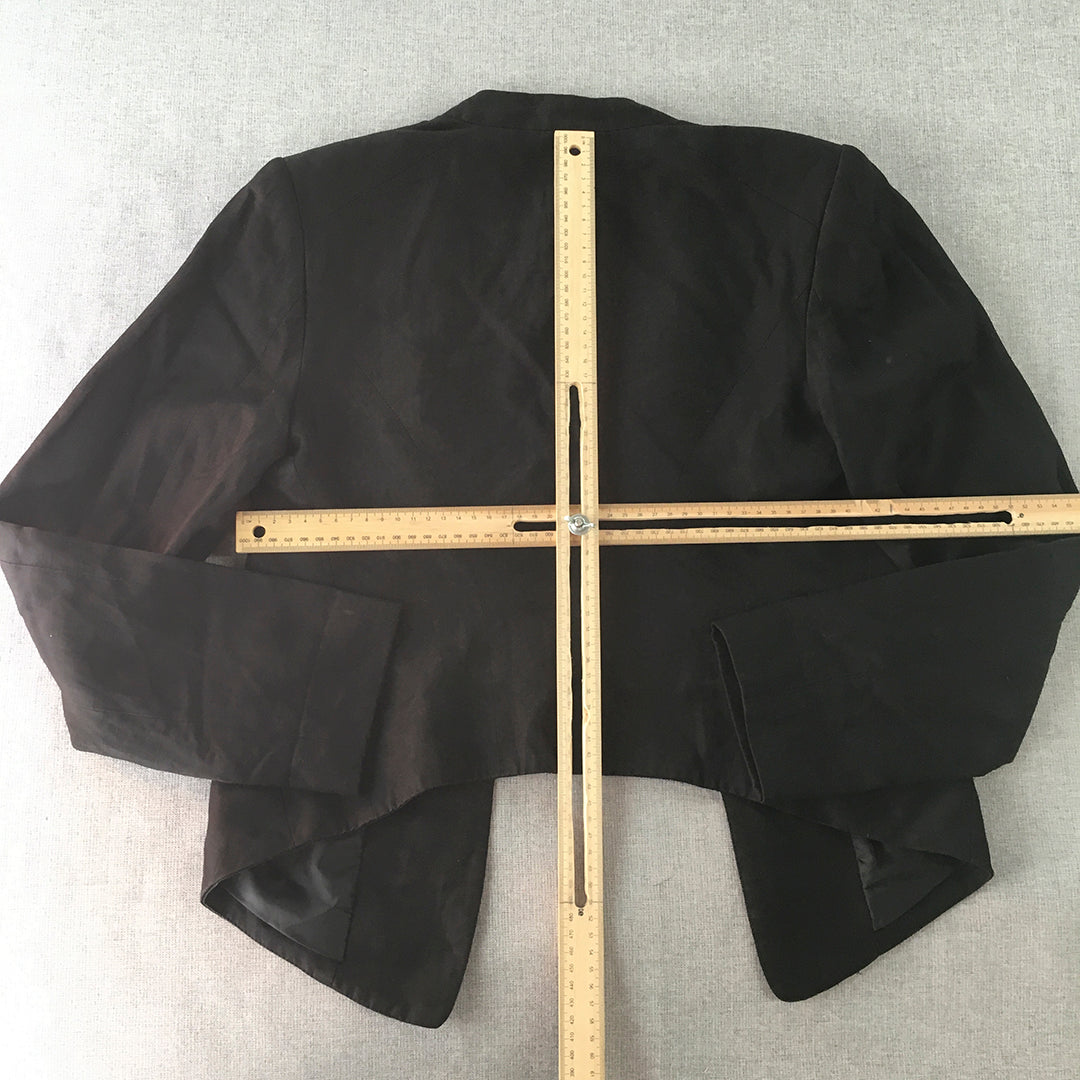 Country Road Womens Wool Linen Blend Blazer Jacket Size 6 Black Pockets Coat