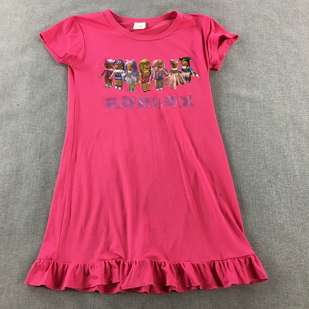 Roblox Kids Girls Dress Size 10 - 12 Years Pink Frilled Hem Short Sleeve