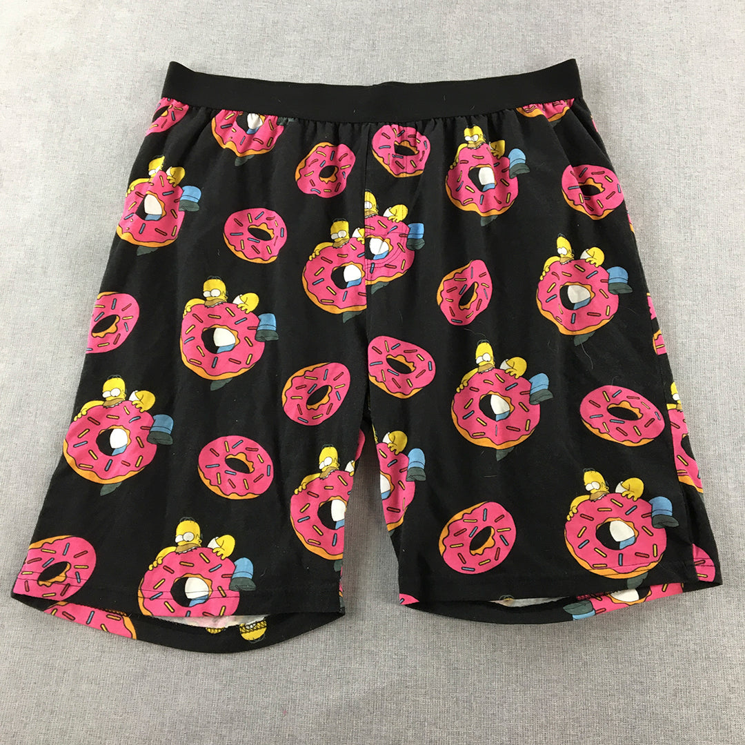 The Simpsons Mens Pajama Shorts Size L Black Pink Donut Sleepwear