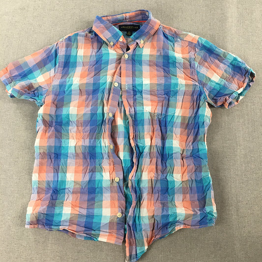 Aeropostale Mens Shirt Size S Blue Purple Pink Button-Up Short Sleeve Collared