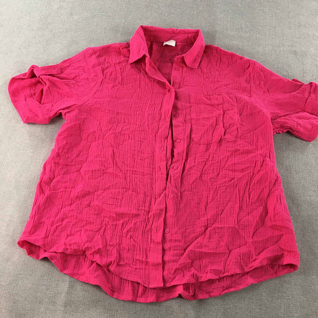 Resort By Label Of Love Womens Shirt Size S / M Hot Pink Button-Up Short Sleeve