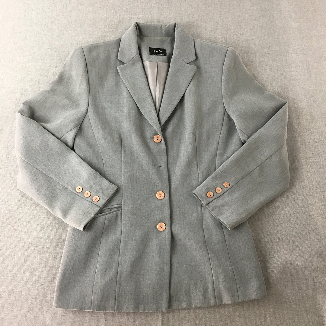 FWH Womens Jacket Size 10 Grey Button Up Collared Blazer Coat