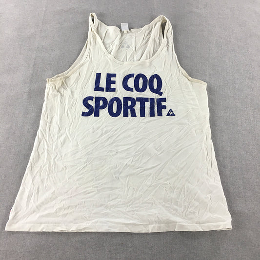 Le Coq Sportif Mens Tank Top Size XL White Big Logo Sleeveless Shirt