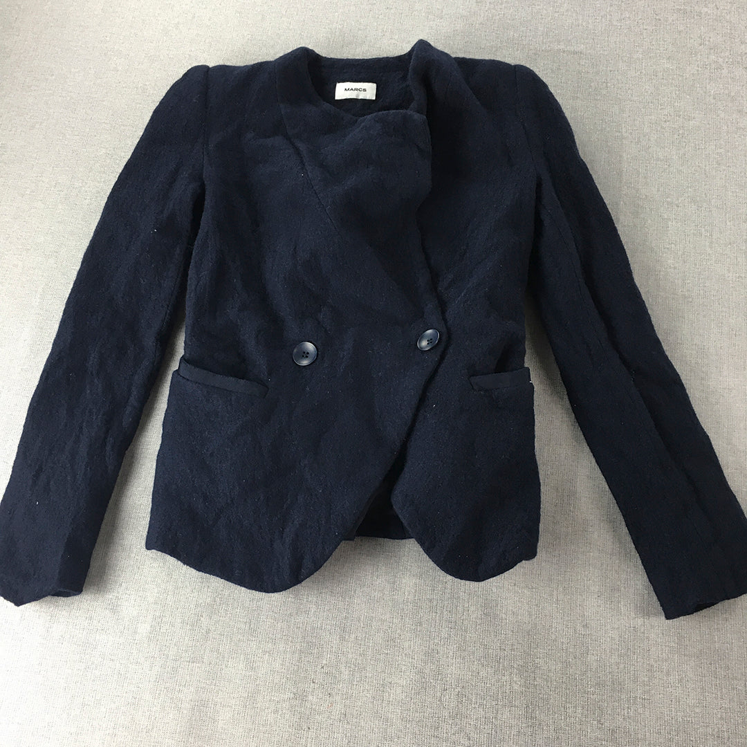 Marcs Womens 100% Wool Pea Coat Size 6 Navy Blue Double Breasted Jacket