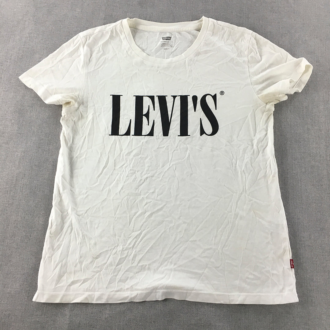 Levi's Womens T-Shirt Size S White Logo Short Sleeve Crew Neck Top