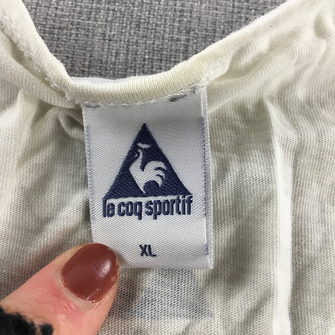 Le Coq Sportif Mens Tank Top Size XL White Big Logo Sleeveless Shirt