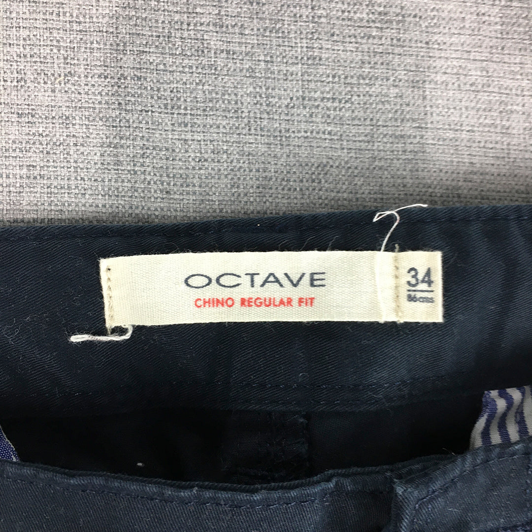 Octave Mens Chino Pants Size 34 (W34 x L31) Navy Blue Regular Fit