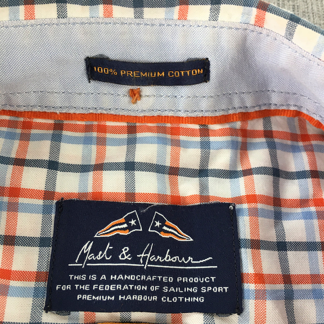 Mast & Harbour Mens Shirt Size S White Orange Blue Checkered Button-Up