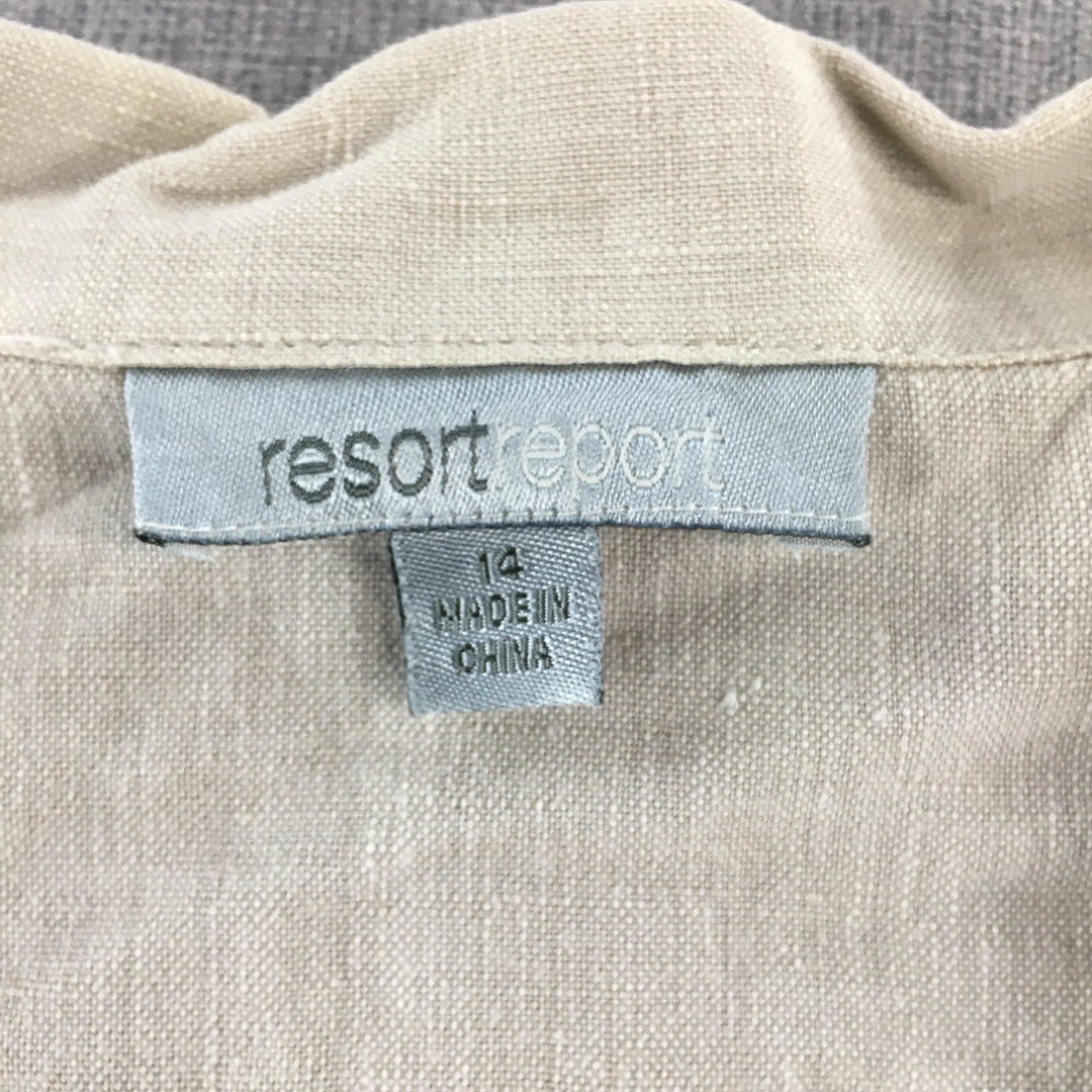 Resort Report Womens Linen Shirt Size 14 Grey Button-Up Long Sleeve