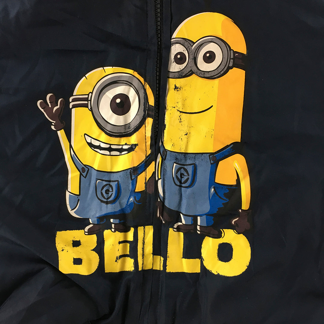 Minions Kids Boys Jacket Size 3 Navy Blue Zip-Up Windbreaker Hoodie Coat