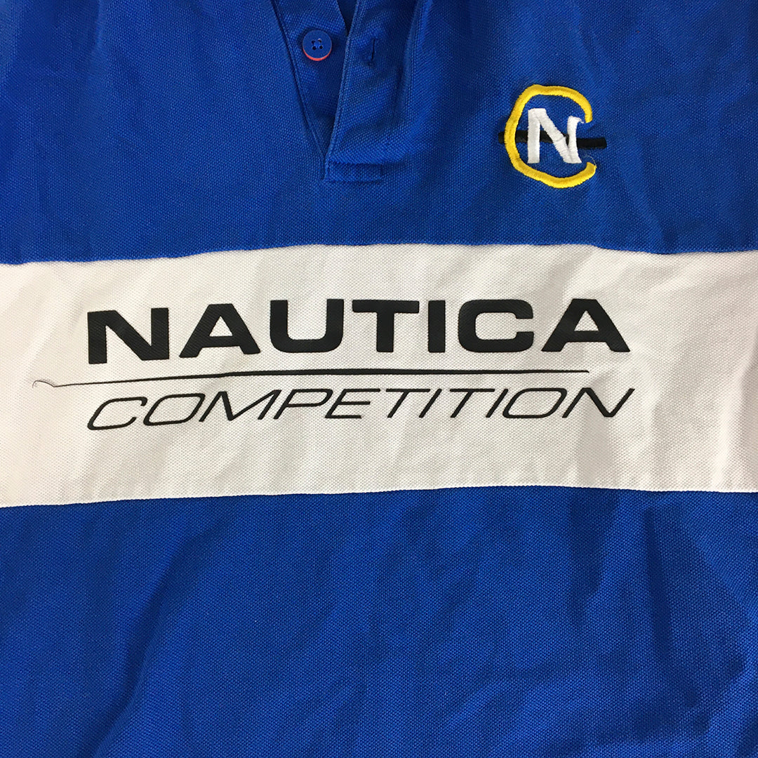 Nautica Competition Mens Polo Shirt Size XS Blue Big Embroidered Logo Rugby