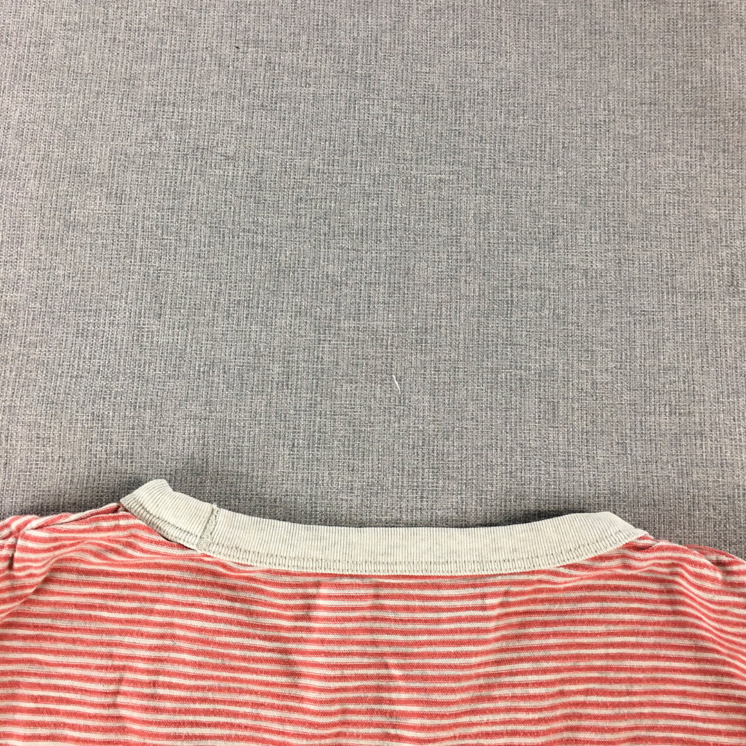 Uniqlo Womens T-Shirt Size L Red White Striped Short Sleeve Crew Neck Top