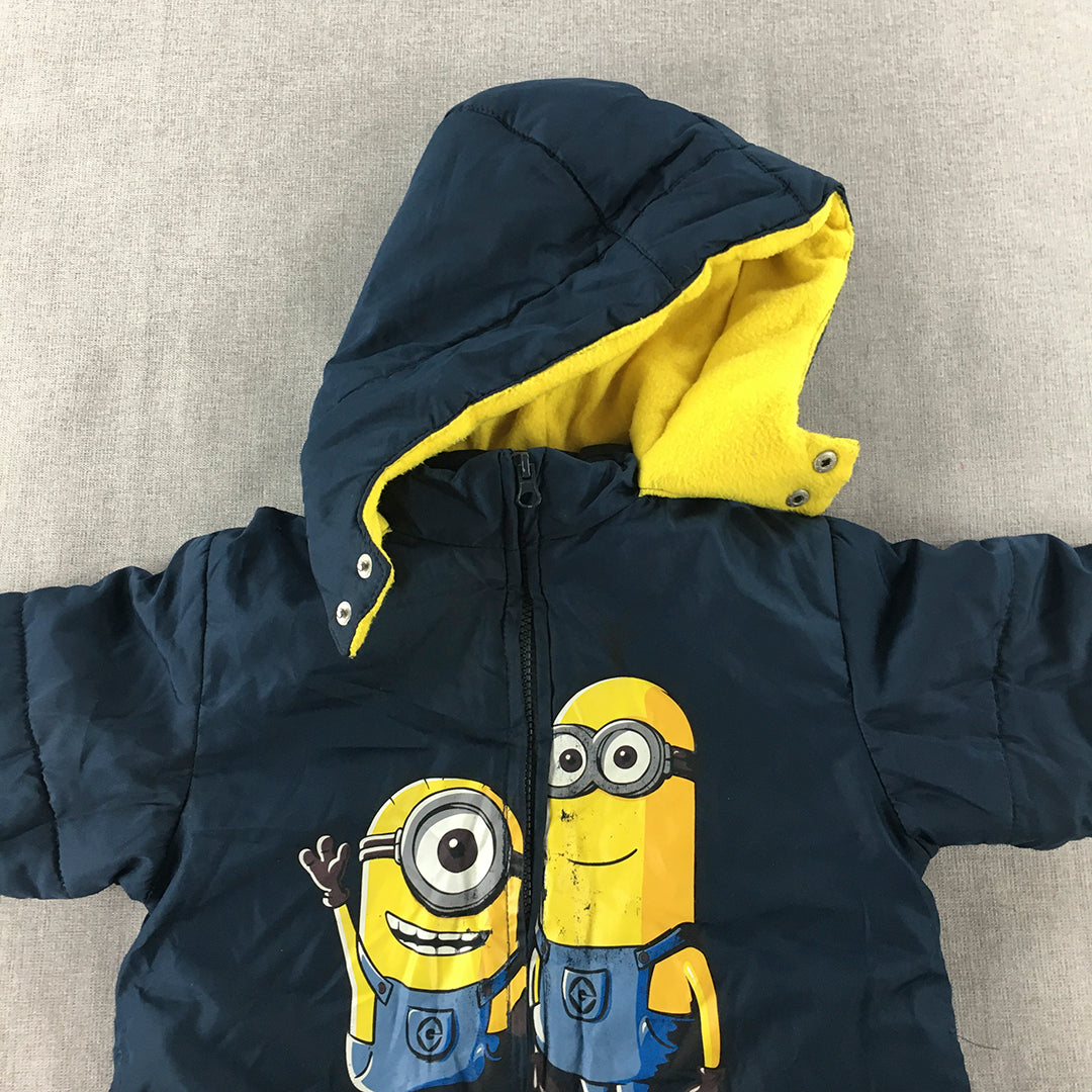 Minions Kids Boys Jacket Size 3 Navy Blue Zip-Up Windbreaker Hoodie Coat