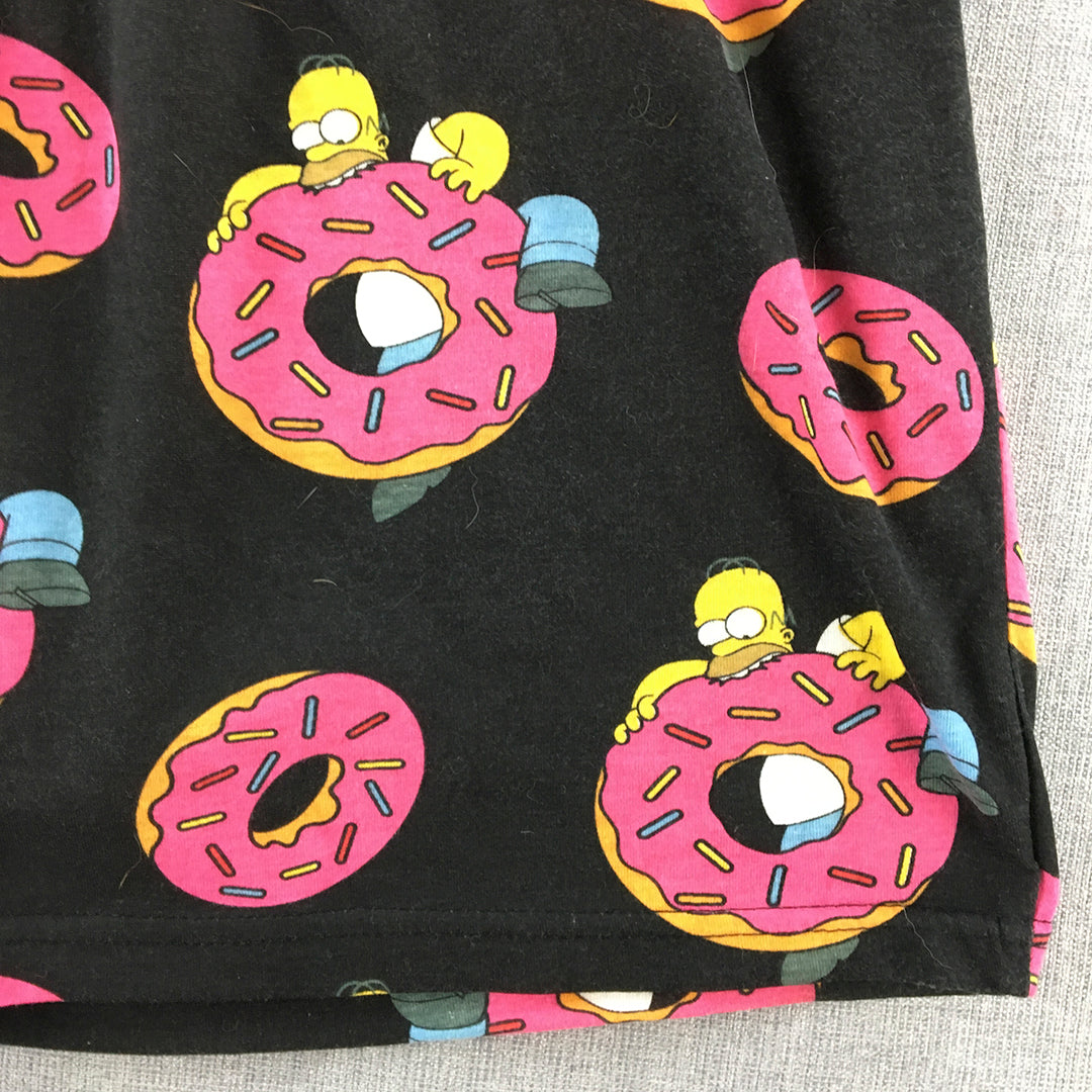 The Simpsons Mens Pajama Shorts Size L Black Pink Donut Sleepwear