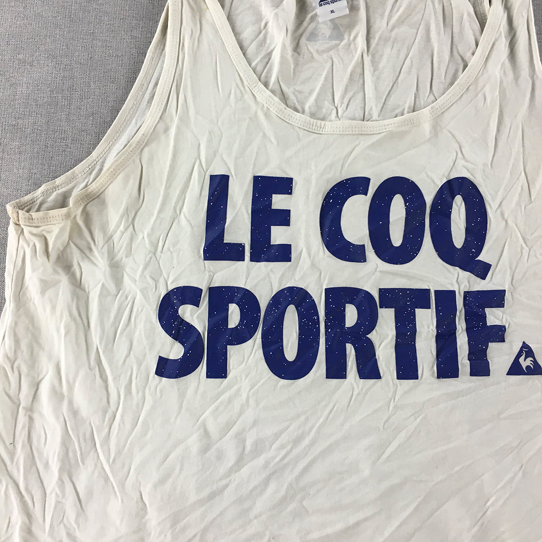 Le Coq Sportif Mens Tank Top Size XL White Big Logo Sleeveless Shirt