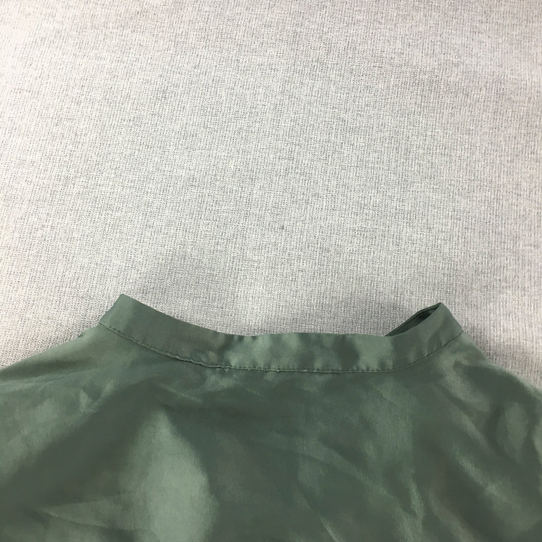 H&M Womens Mini Dress Size 14 Green Satin A-Line V-Neck Long Sleeve