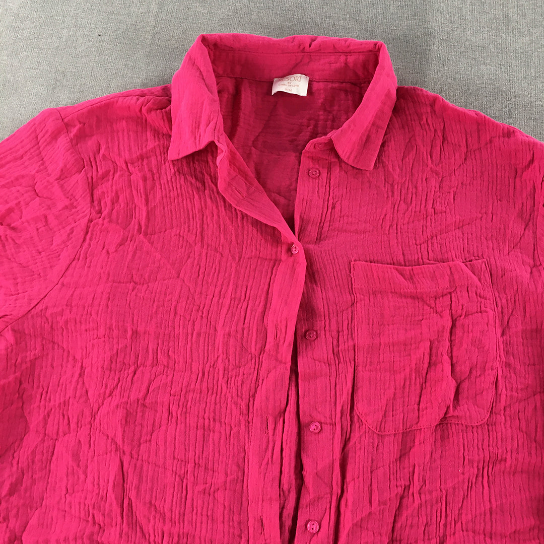 Resort By Label Of Love Womens Shirt Size S / M Hot Pink Button-Up Short Sleeve