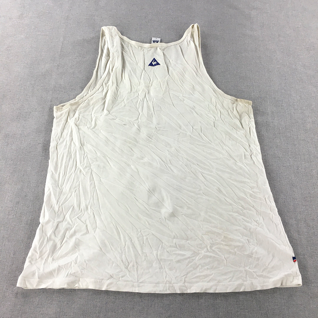 Le Coq Sportif Mens Tank Top Size XL White Big Logo Sleeveless Shirt