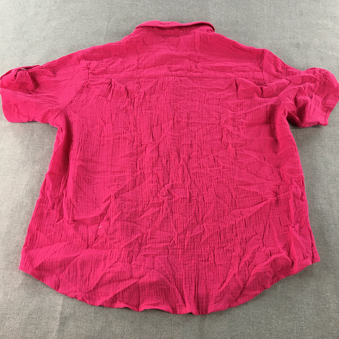 Resort By Label Of Love Womens Shirt Size S / M Hot Pink Button-Up Short Sleeve