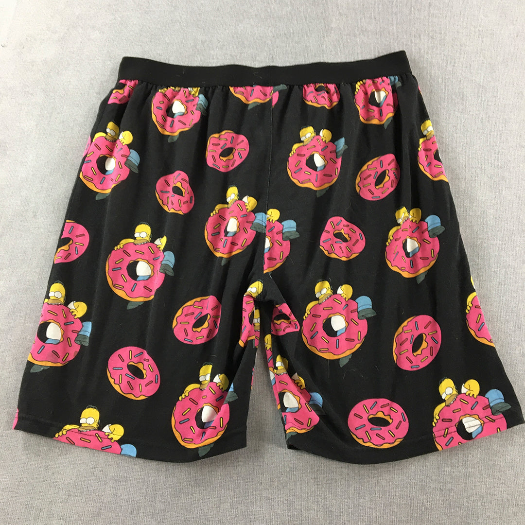 The Simpsons Mens Pajama Shorts Size L Black Pink Donut Sleepwear