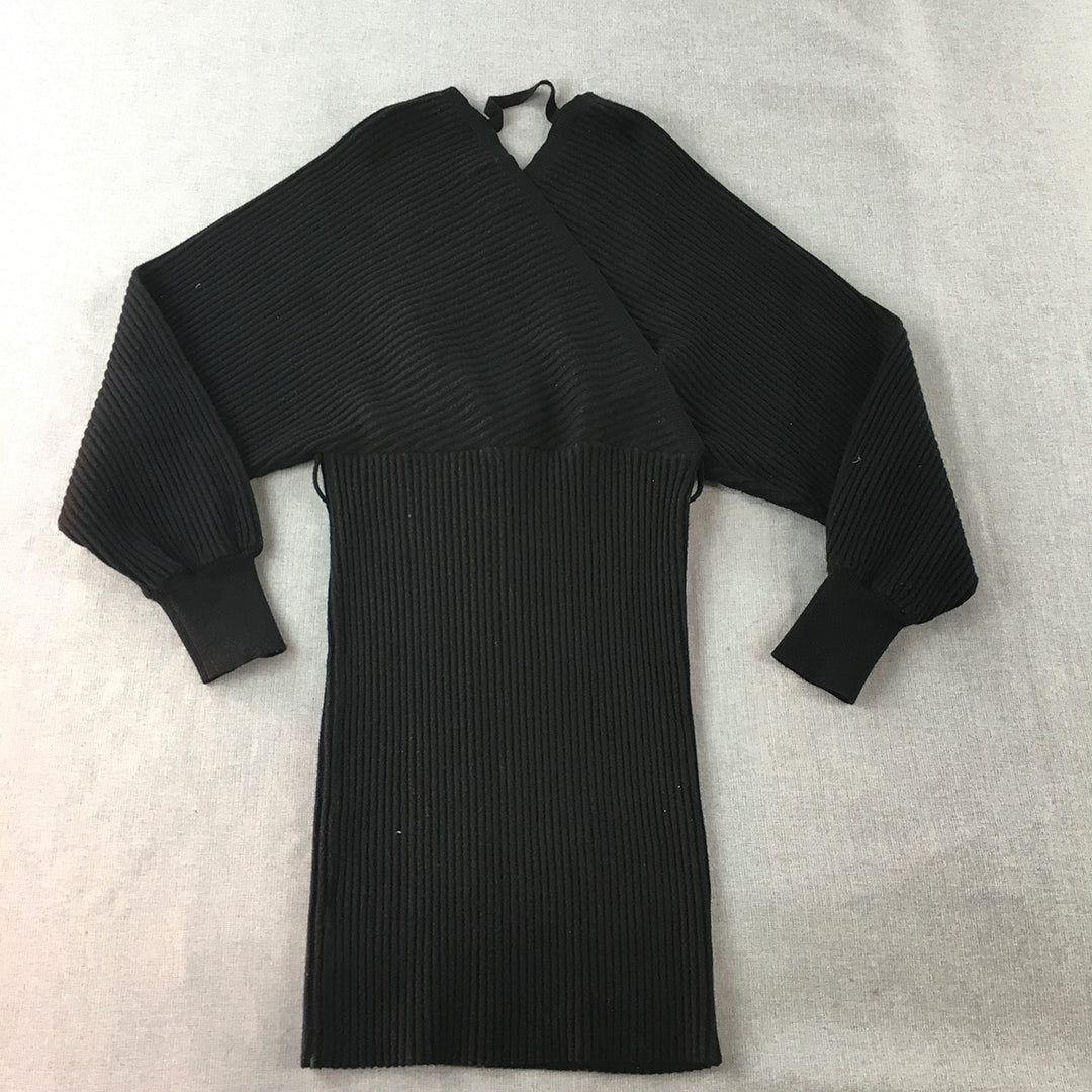 Parallel Lines Womens Jumper Dress Size L Black Surplice Neckline Knit Mini