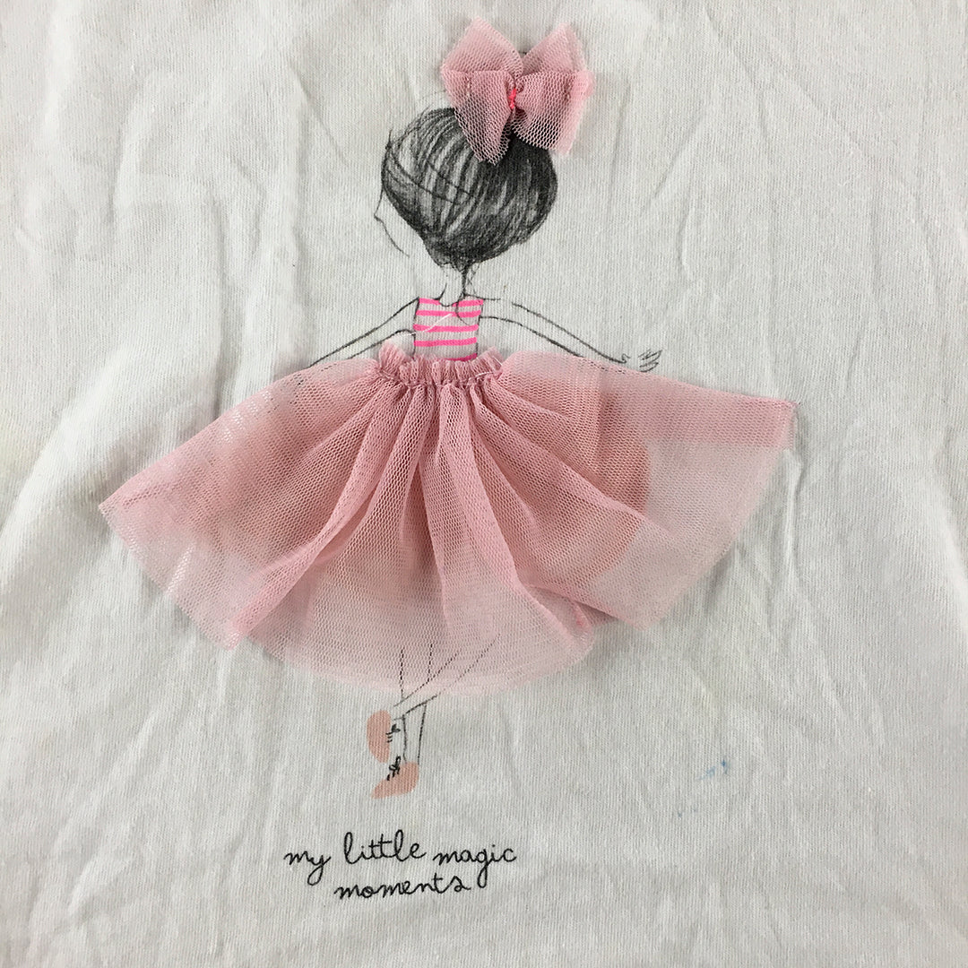 Zara Kids Girls T-Shirt Size 4 - 5 Years White Pink Bow Short Sleeve Top