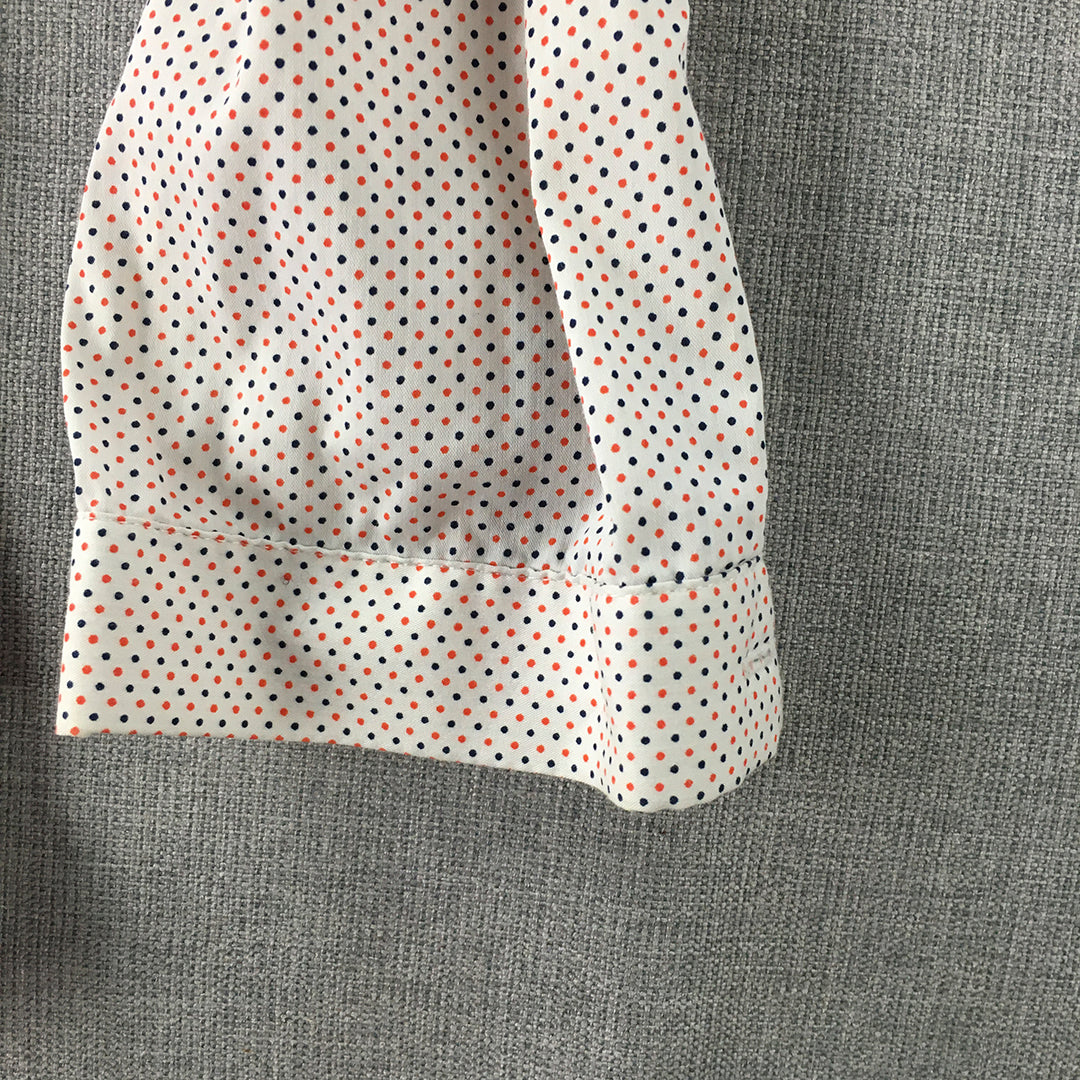 Oxford Womens Shirt Size 10 White Dot Long Sleeve Collared Button-Up