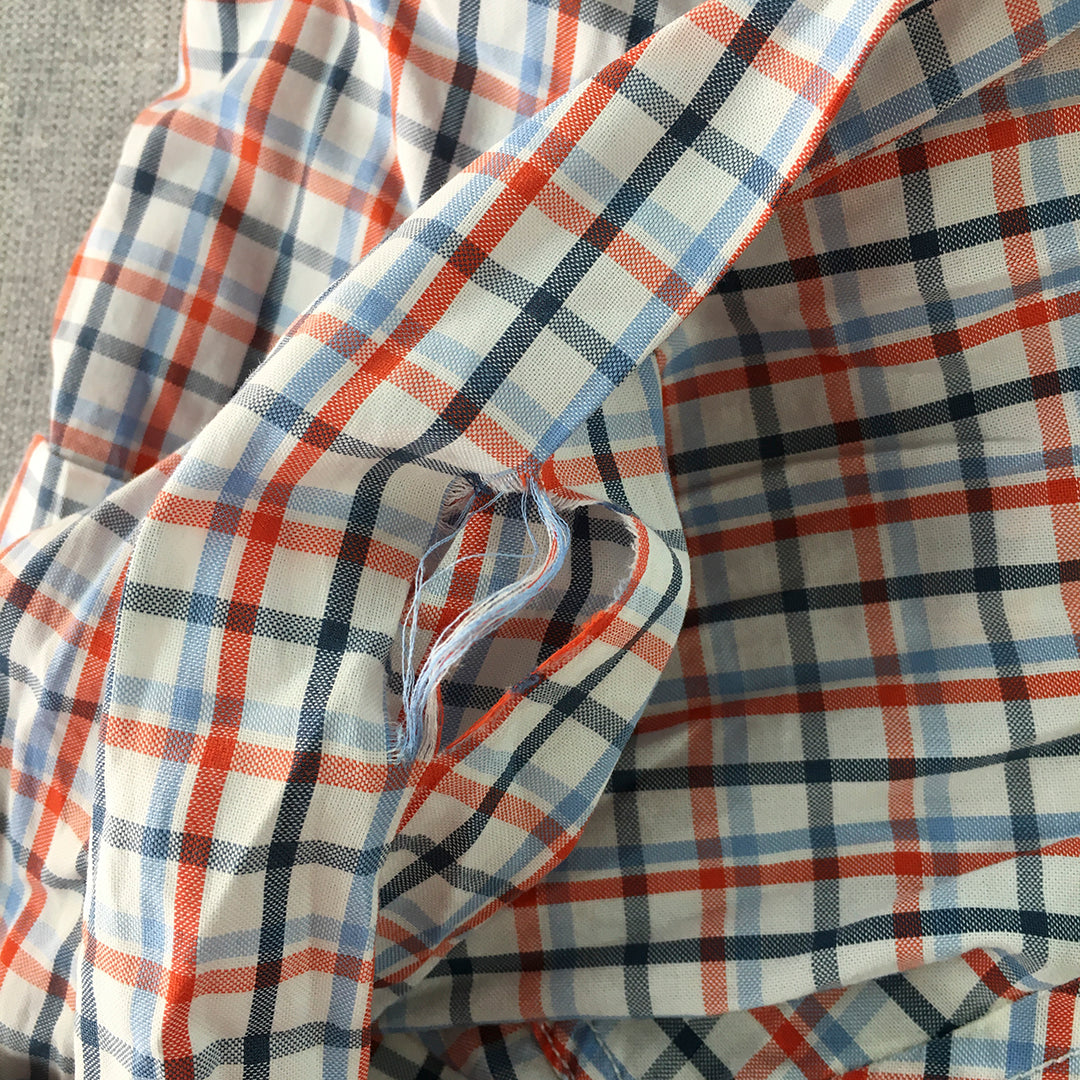 Mast & Harbour Mens Shirt Size S White Orange Blue Checkered Button-Up