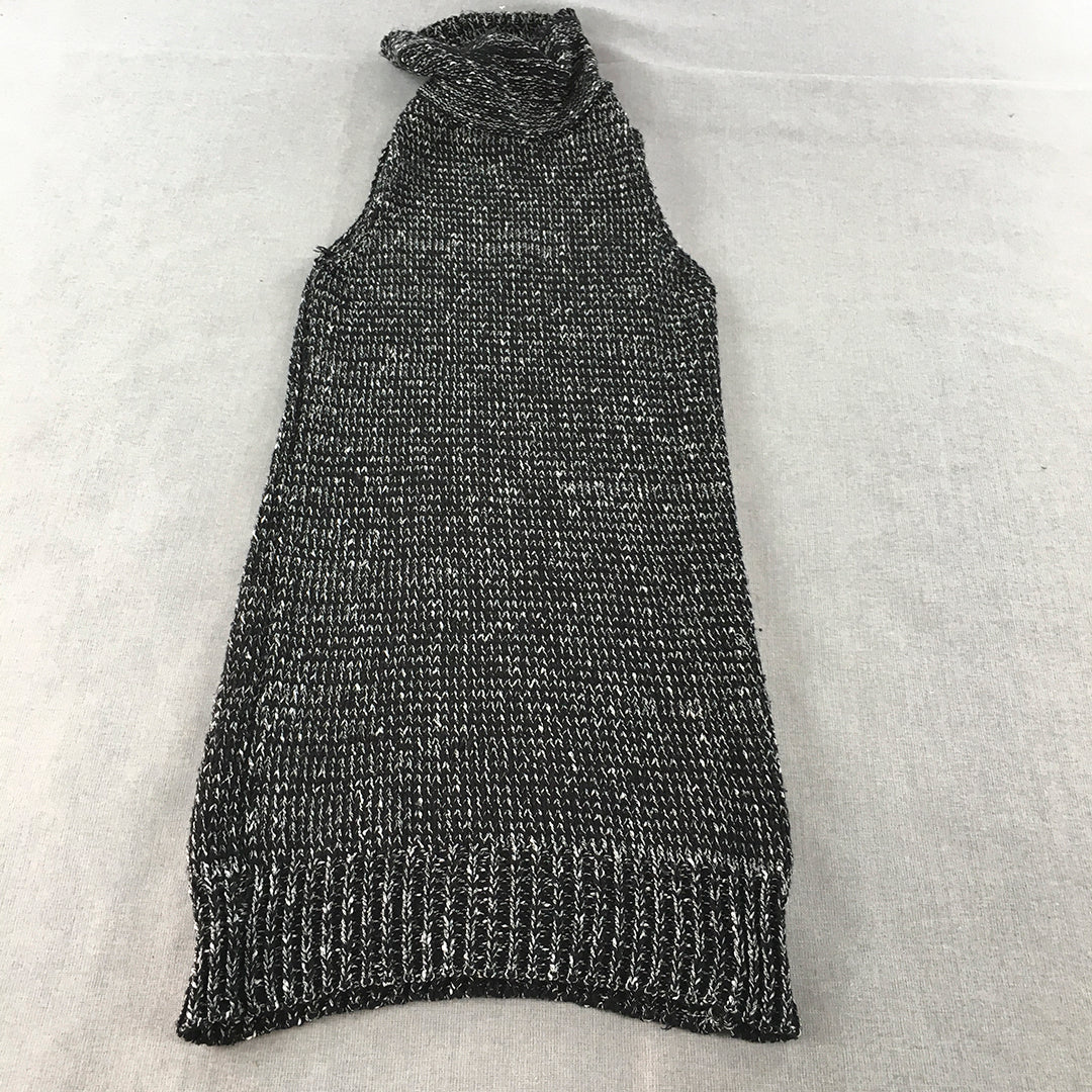 White Closet Womens Knit Sweater Dress Size 10 Black Sleeveless Mini