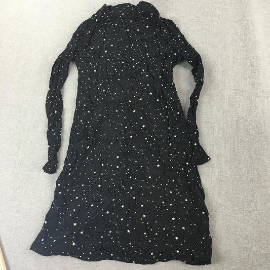 H&M Womens A-Line Dress Size 8 Black Star Pattern Long Sleeve Mini