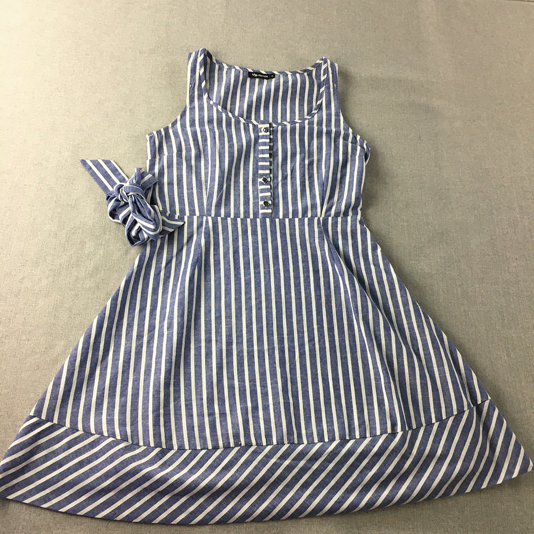 Valleygirl Edition Womens Mini Dress Size 10 Blue White Striped Fit & Flare