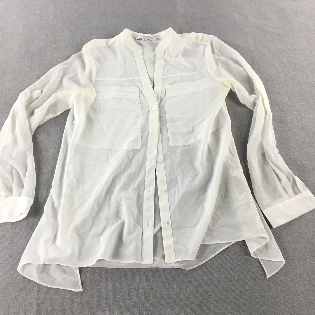 Forever New Womens Shirt Size 8 White Long Sleeve Button-Up