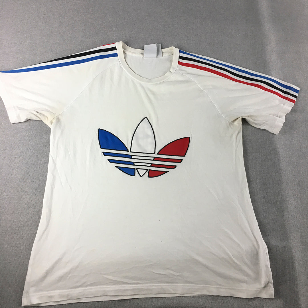 Adidas Mens T-Shirt Size L White France Trefoil Logo Crew Neck Short Sleeve