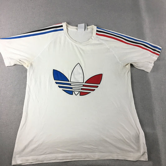 Adidas Mens T-Shirt Size L White France Trefoil Logo Crew Neck Short Sleeve