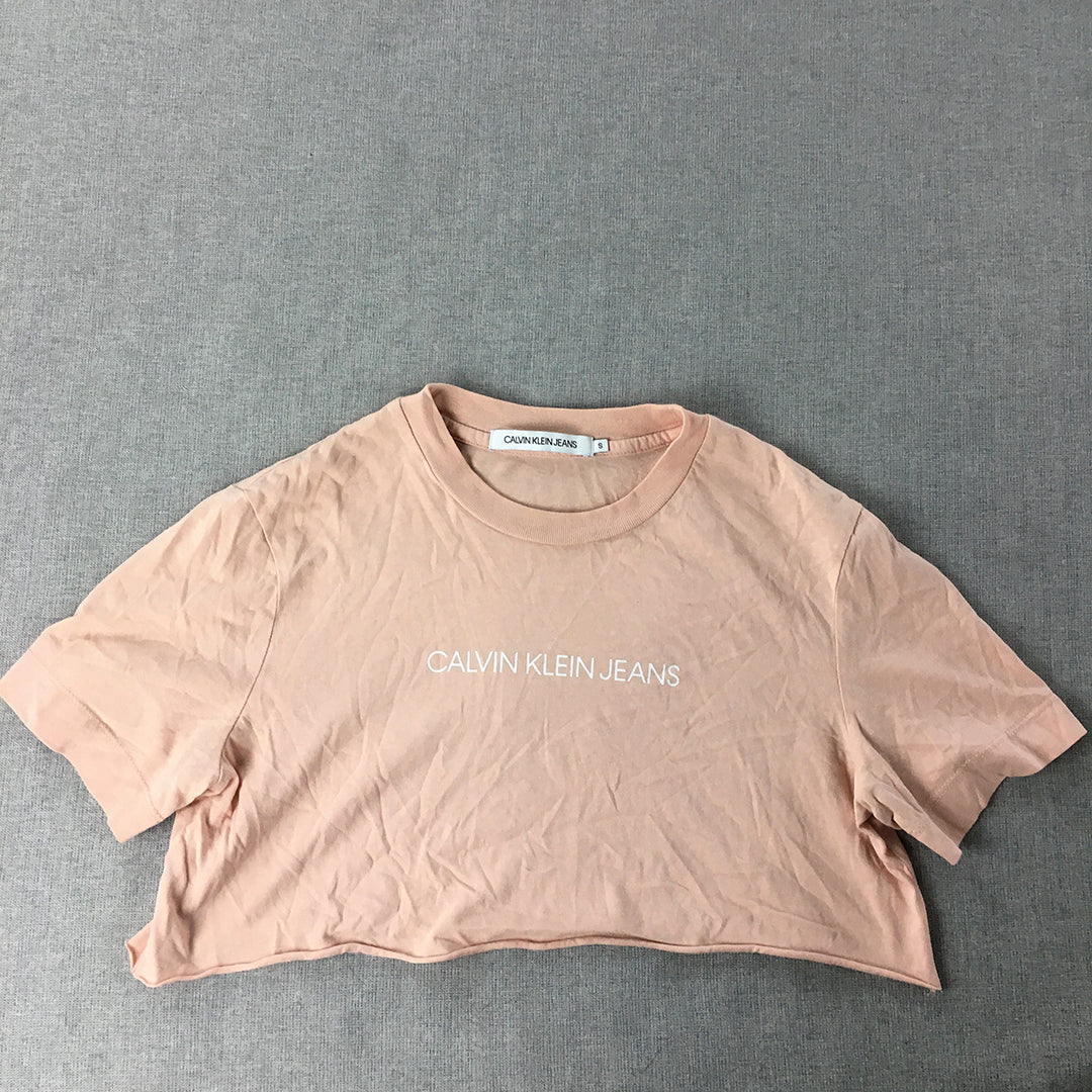 Calvin Klein Jeans Womens Cropped T-Shirt Size S Pink Logo Crew Neck Top