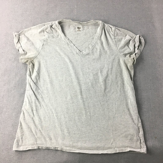 Uniqlo Womens T-Shirt Size L Grey V-Neck Short Sleeve Top