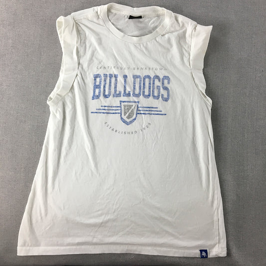 Canterbury Bulldogs Womens Tank Top Size M White NRL Logo Sleeveless Shirt